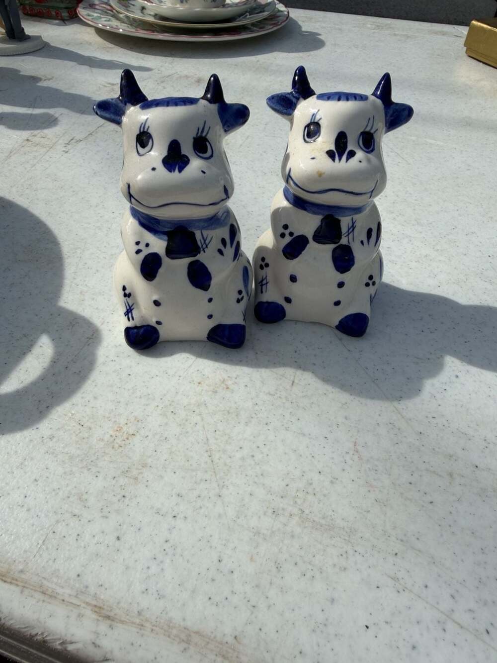 Vintage HandPainted Ceramic Cow Figurine Blue & White